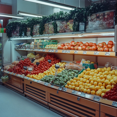 超市果蔬区堆叠展示