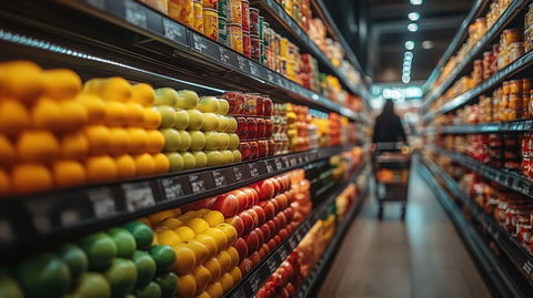 超市购物者浏览商品货架