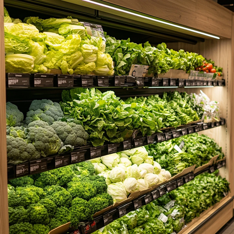 新鲜蔬菜整齐陈列