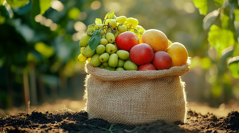 有机水果自然麻袋摆放