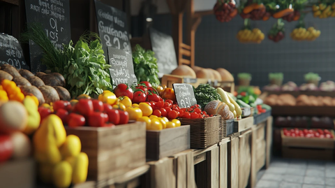 市场摊位新鲜蔬果面包