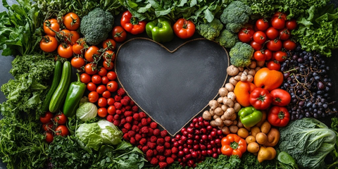绿色蔬菜红色水果组成心形