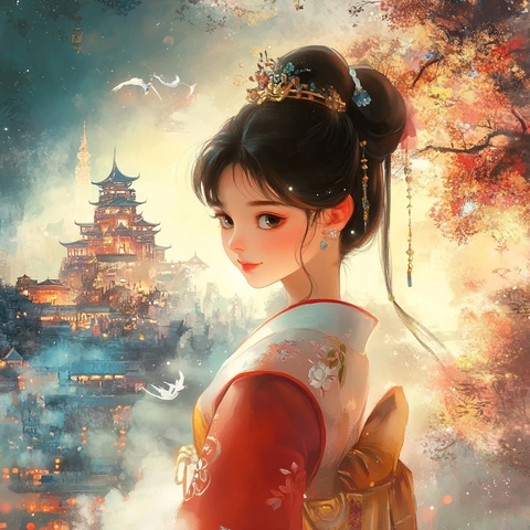 古装女子背景为古建筑的画面