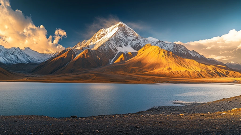 雪山金顶湖面金光