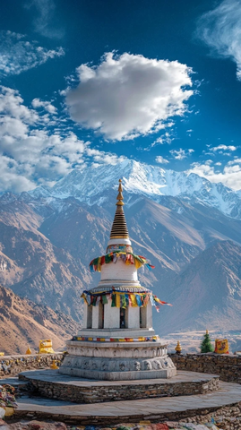 雪山寺庙金佛彩旗