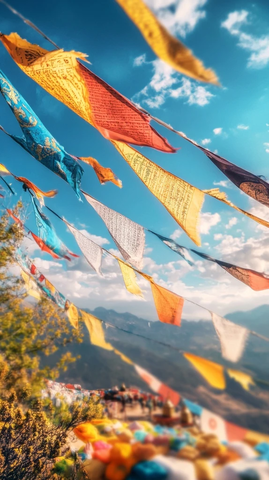 祈祷旗风中飘扬救援进行中