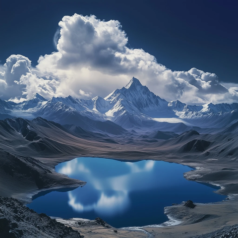 雪山湖畔云影天光