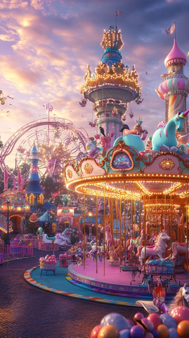 充满梦幻色彩的游乐园旋转木马