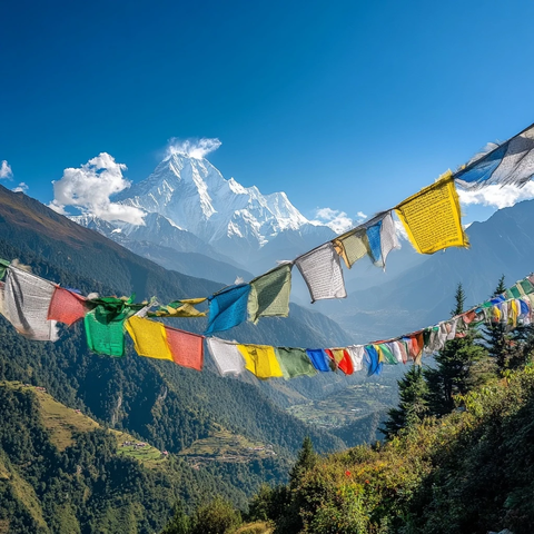 祈祷旗飘扬雪山谷