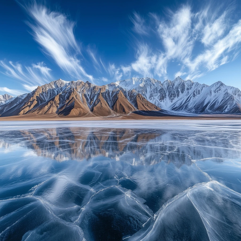 雪山倒影冰湖静谧