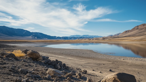 干涸湖床沙石崎岖地貌
