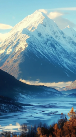 雪山脚下阳光照射