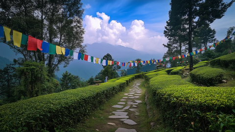 茶园小径与彩色经幡
