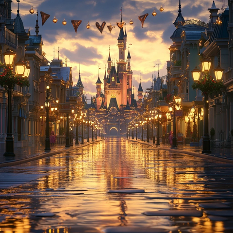 灯火辉煌的城堡街道夜景