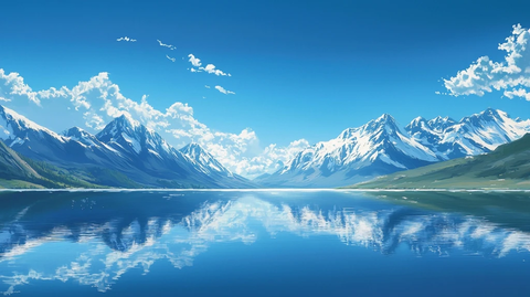 蓝天湖泊雪山风景