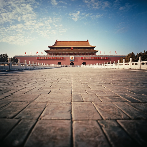 天安门广场全景视角下的宏伟建筑