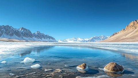 冰湖山水风雪山景