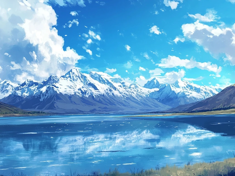 雪峰倒映湖水宁静