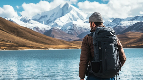 背包客湖畔望山