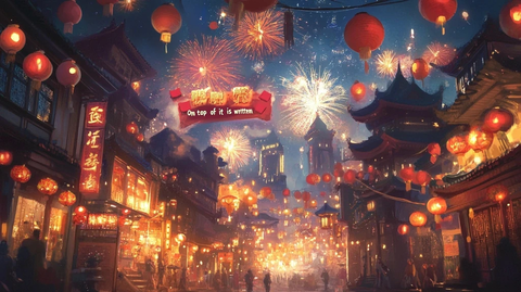 灯火辉煌的中式街道夜景