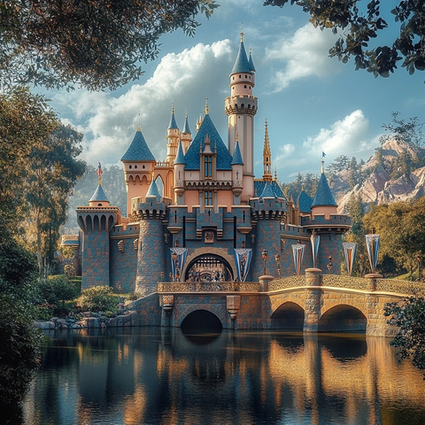 梦幻城堡景观尖塔桥梁尽显童话氛围