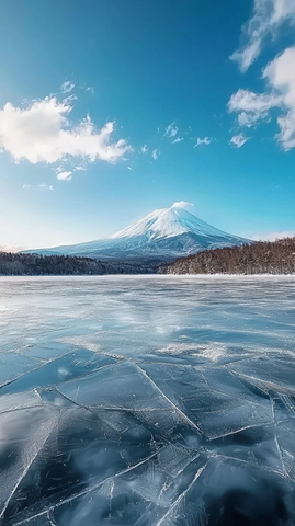 冰冻湖泊与雪山倒影