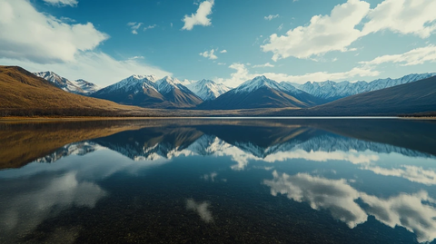 山脉湖泊倒影午后阳光