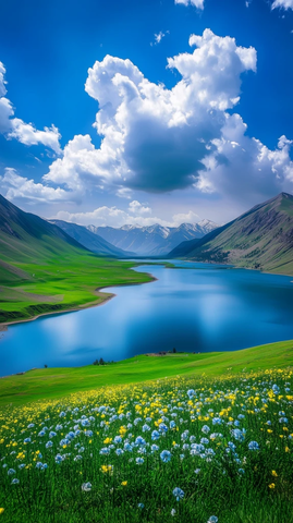 蓝天白云绿草地电影光影长景