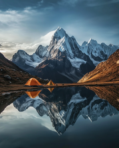 山湖旁搭设的帐篷