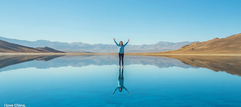 女孩水中单脚站立示爱