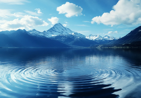 山水云影波光倒映