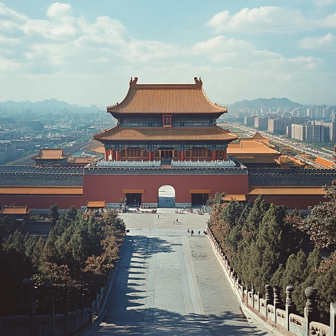 俯瞰视角下宏伟壮观的故宫全景