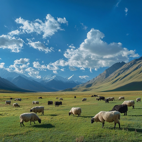 羊群与牛群草地