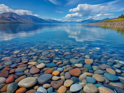湖岸石子半浸水纹