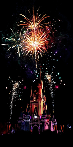 迪士尼城堡上空绚烂烟花秀
