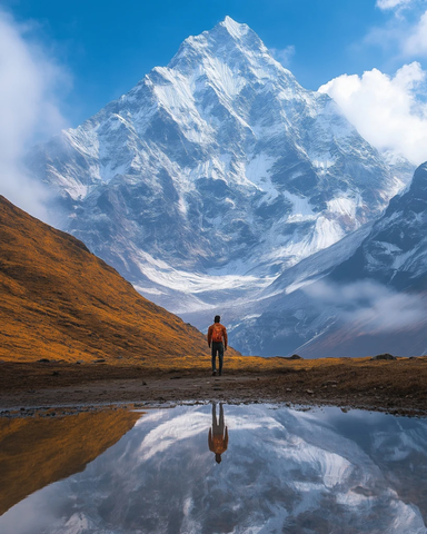 徒步者与雪山前的克里希纳