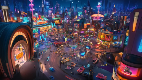 繁华都市夜景下热闹的商业街区