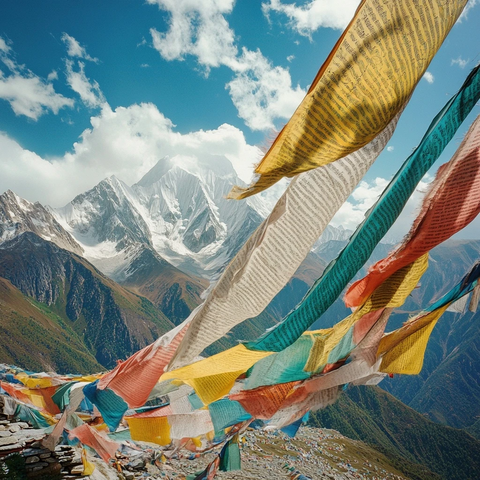 雪山飘扬彩色经幡