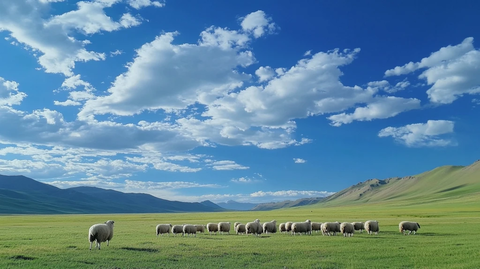 羊群草地蓝天白云