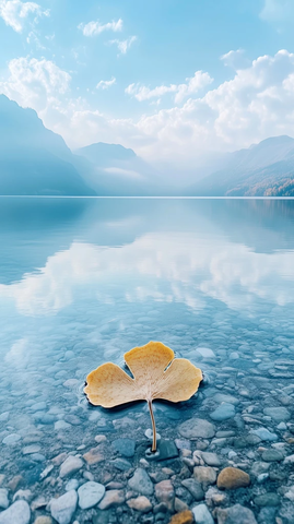 湖面浮叶远山云雾