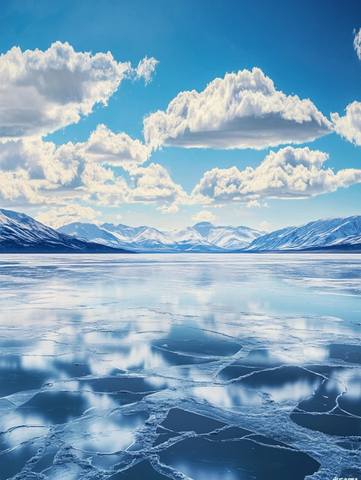冰湖裂纹与梦幻云彩