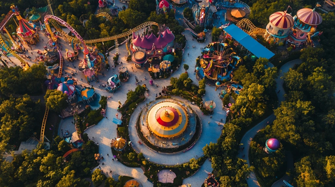 色彩斑斓的游乐园鸟瞰全景