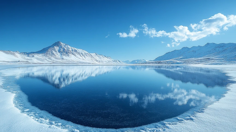冰雪覆盖的盐湖镜面