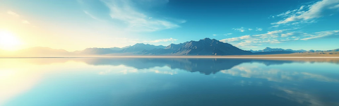 盐湖蓝天远山油画