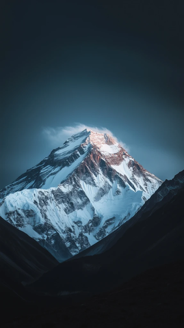 雪顶山峰夜空阴影