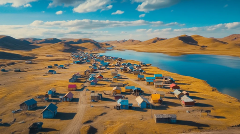彩色房屋村庄沙漠湖泊