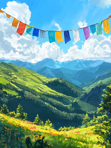 祈祷旗与卡通插画