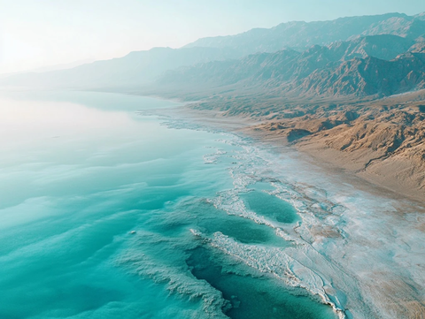 死海水面与背景山脉