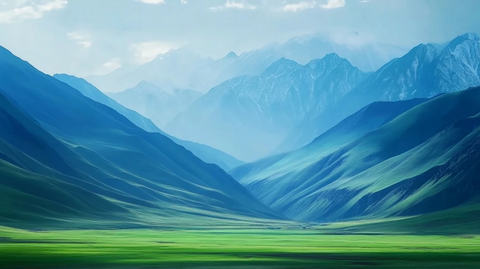 蓝绿山脉长焦低饱和