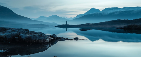 山脉水域远景巨石